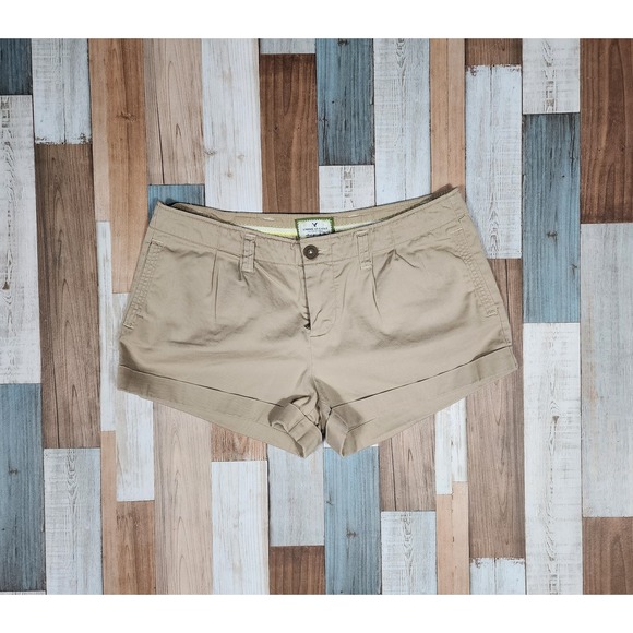 American Eagle Outfitters Pants - American Eagle Outfitters Khaki Chino Shorts Button Pockets Folded Hem Size 6